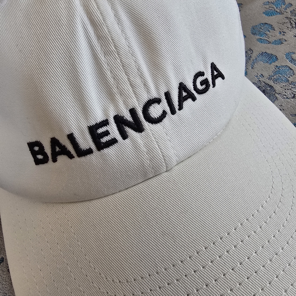 Balenciaga White Baseball Cap with Black Logo